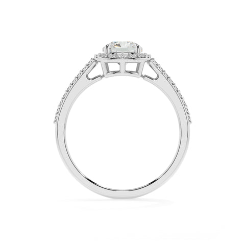 lab-grown moissanite cushion half eterity halo solitaire engagement ring