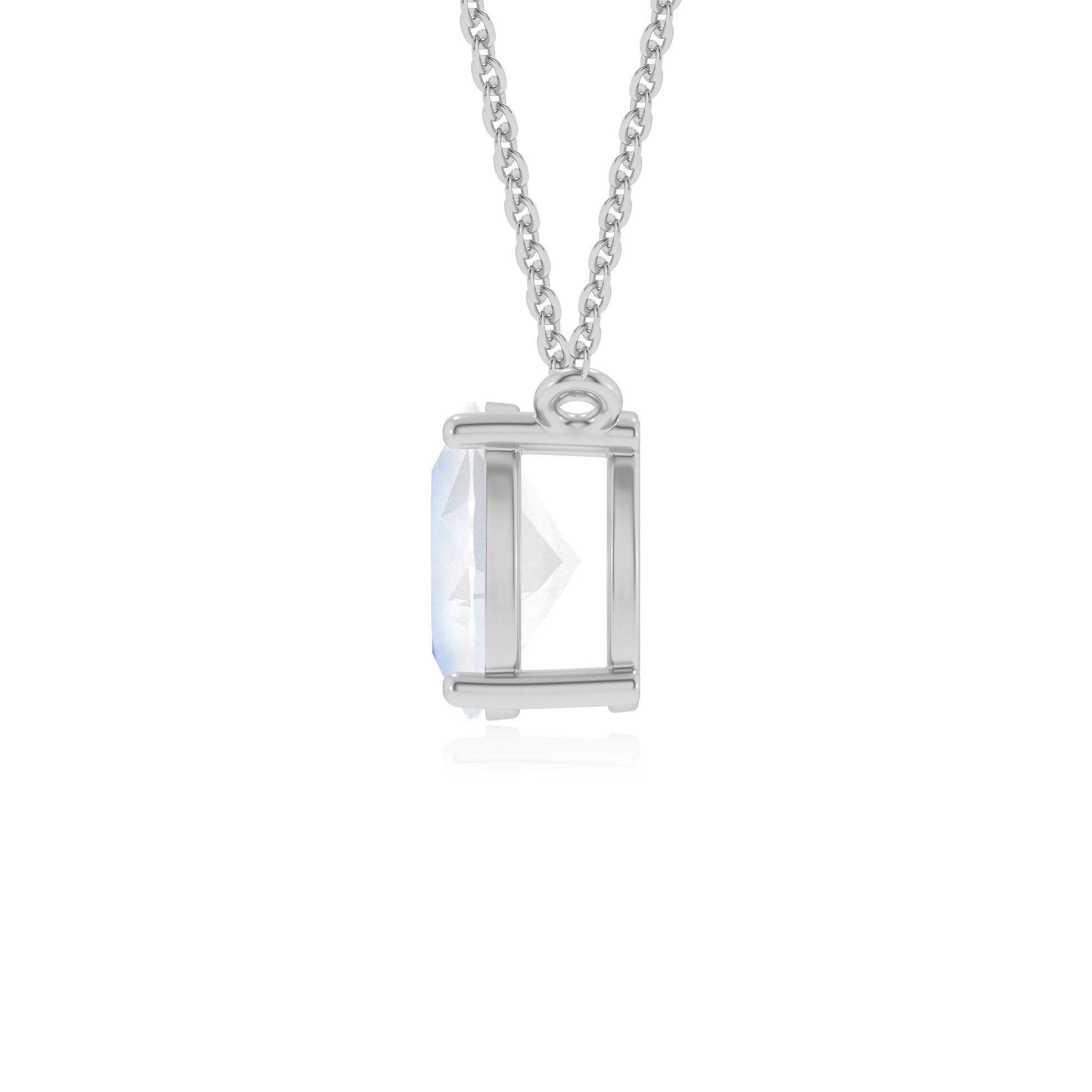 lab grown rainbow moonstone oval shape solitaire v-bale pendant necklace