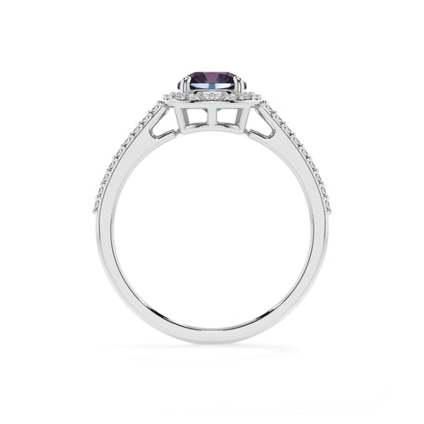 lab grown alexandrite cushion half eterity halo solitaire engagement ring