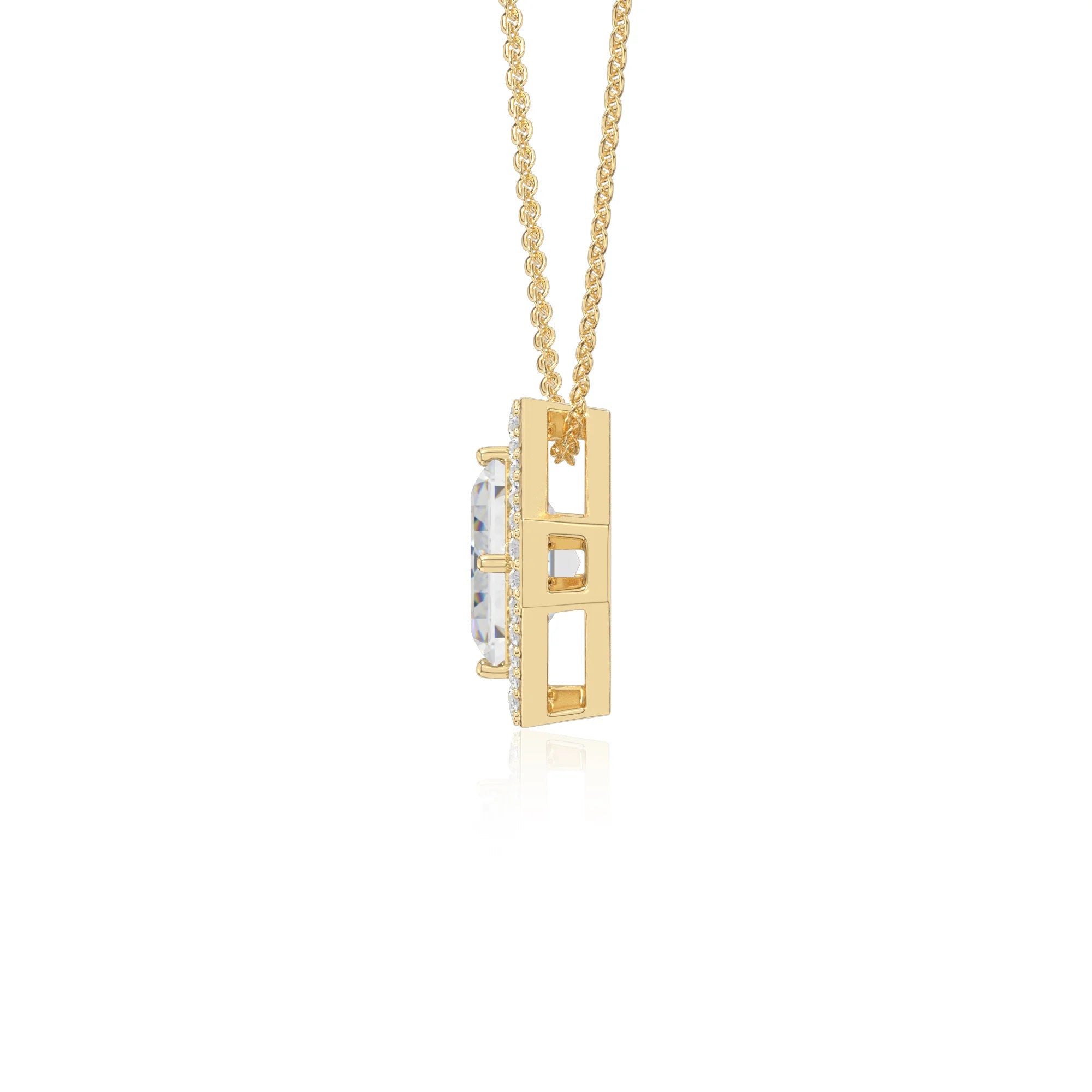 moissanite solitaire halo necklaces in yellow gold vermeil 