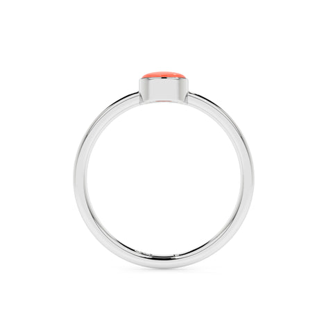 red coral round cab stackable bezel-set ring