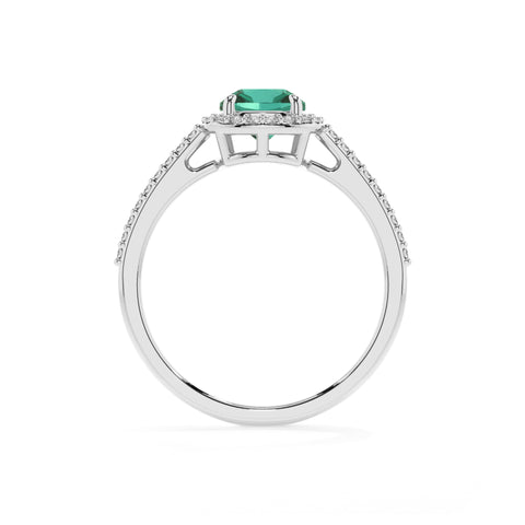 lab-grown emerald cushion half eterity halo solitaire engagement ring