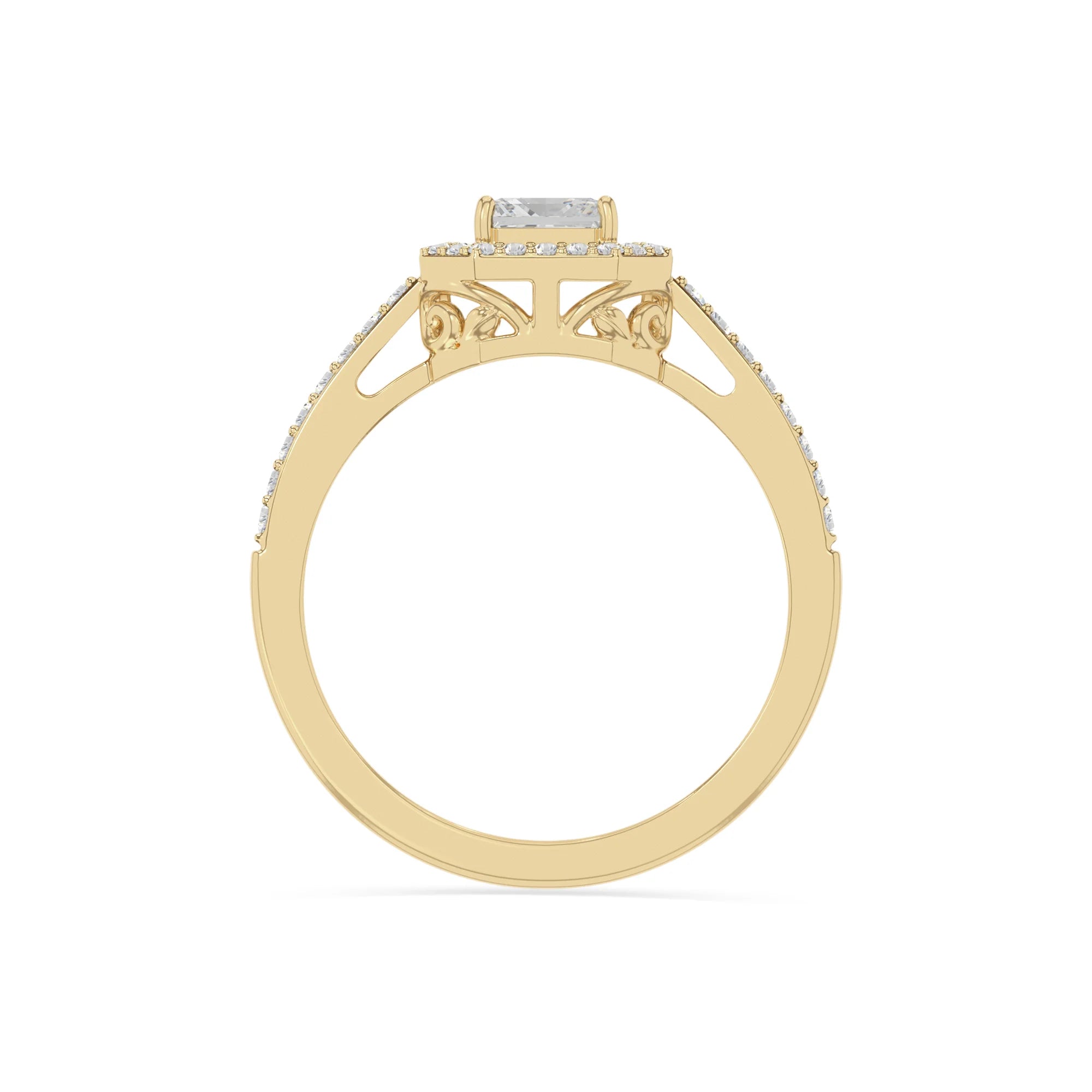 natural moissanite solitaire halo engagement rings in yellow gold vermeil