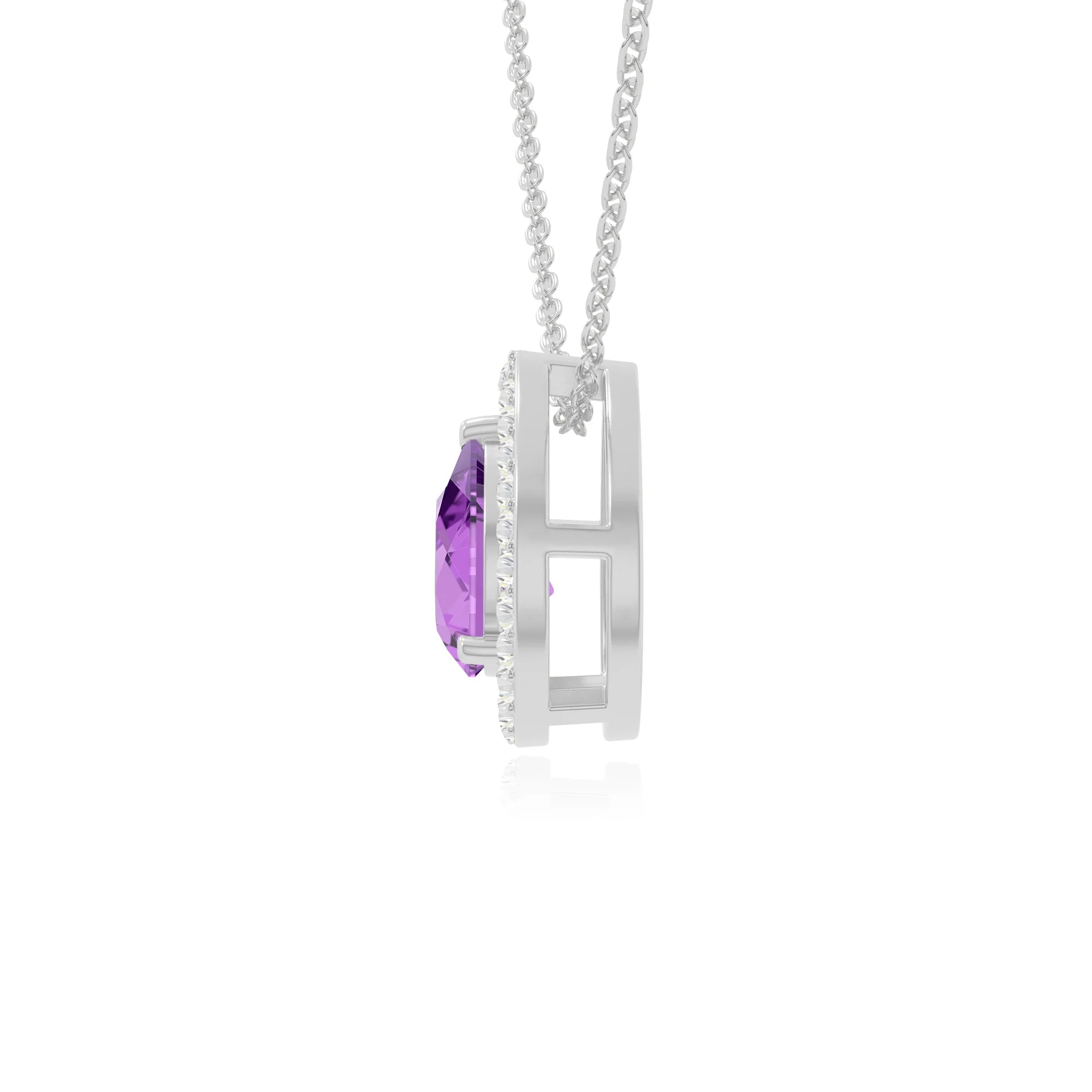natural amethyst solitaire halo necklaces in sterling silver 