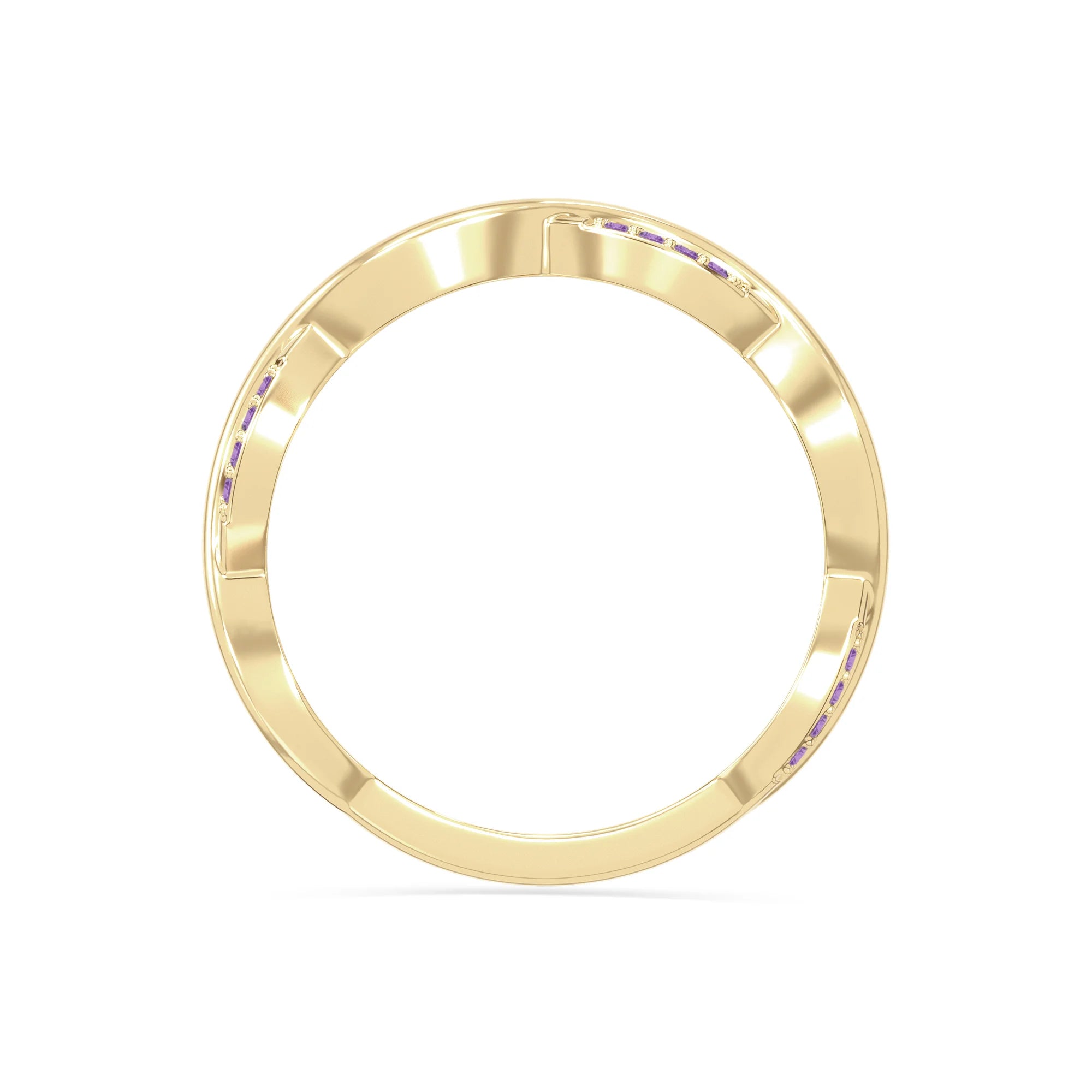 natural amethyst twisted wedding band rings in yellow gold vermeil