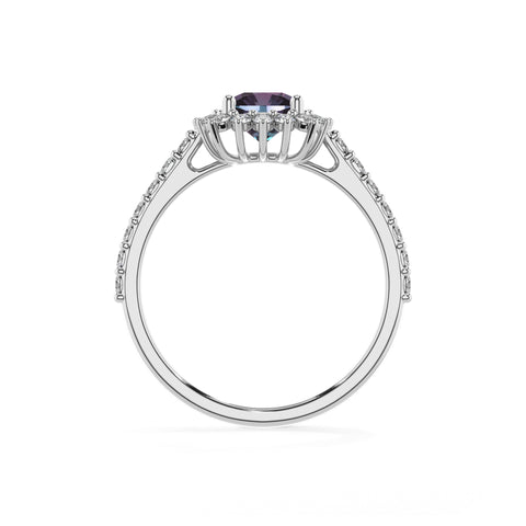 lab grown alexandrite cushion half eterity halo solitaire engagement ring