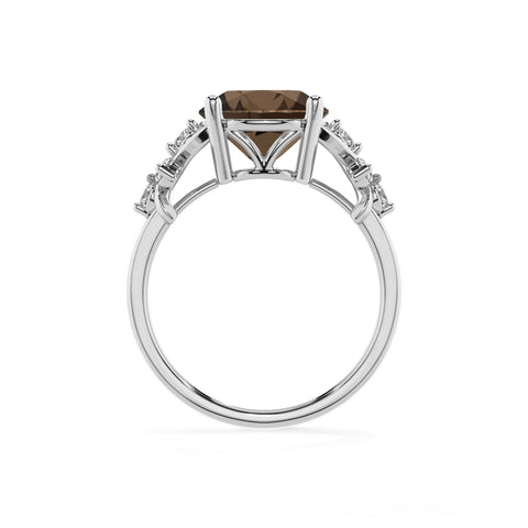 natural smoky-quartz round criss cross solitaire engagement ring