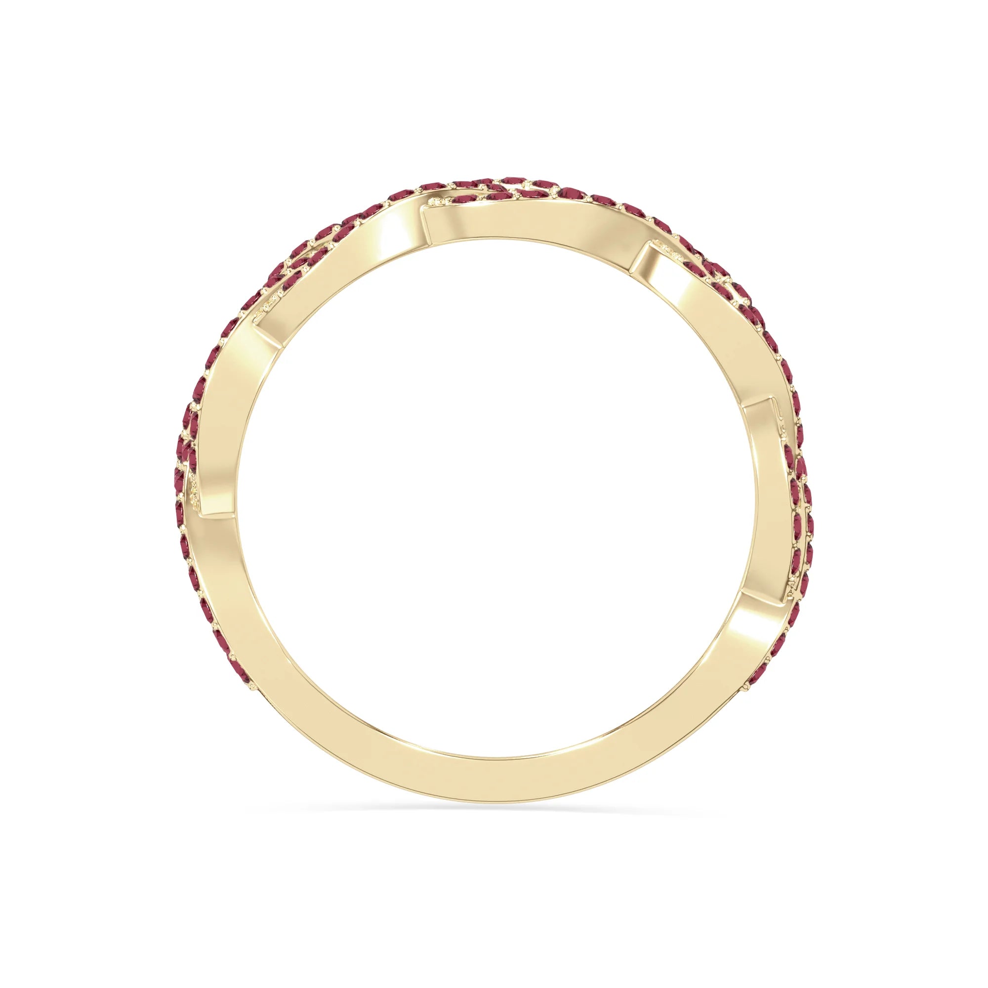natural ruby twisted braided wedding band rings in yellow gold vermeil