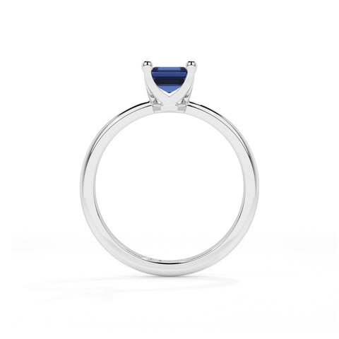 blue sapphire emerald cut solitaire prong-set ring