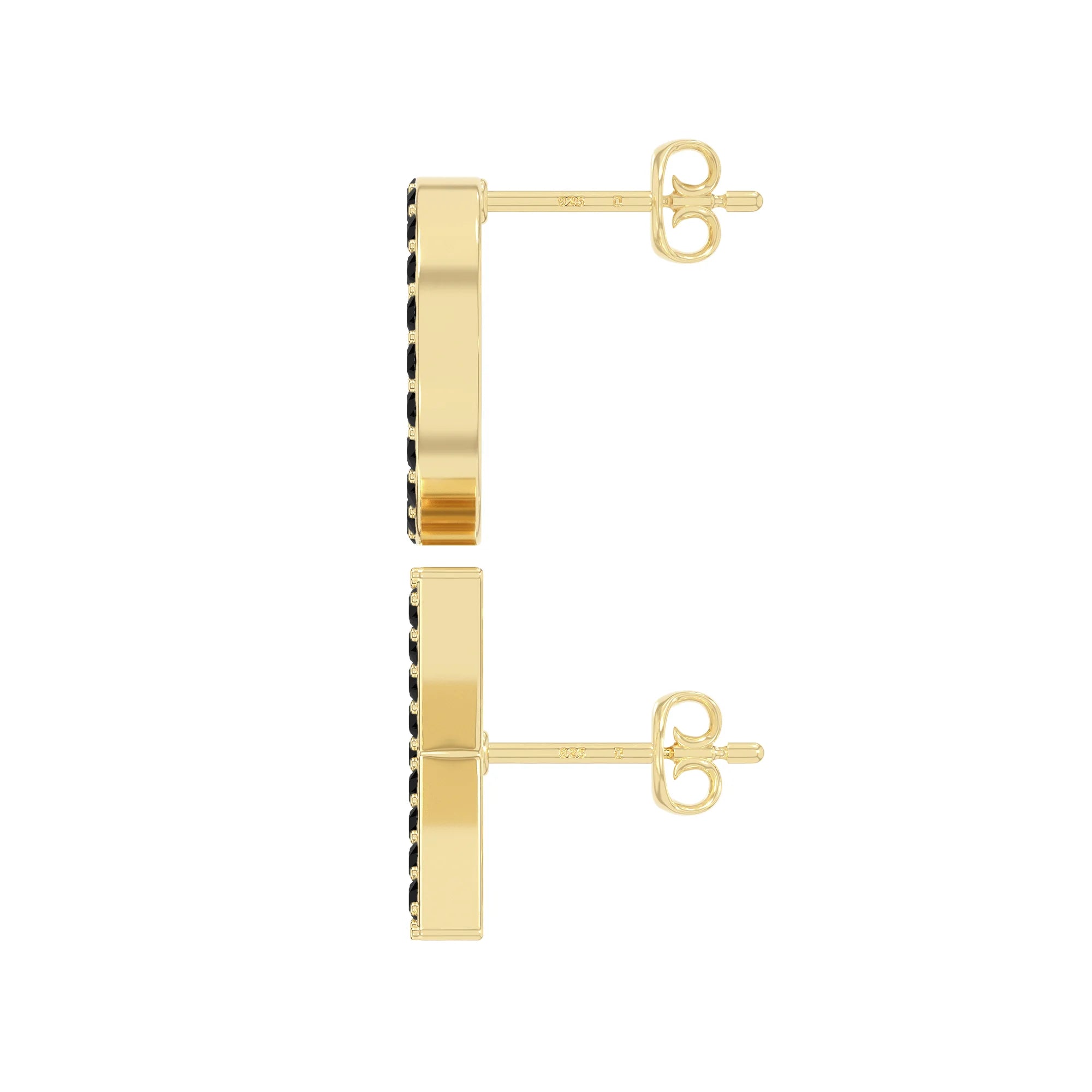 natural black-onyx xo stud earrings in yellow gold vermeil 