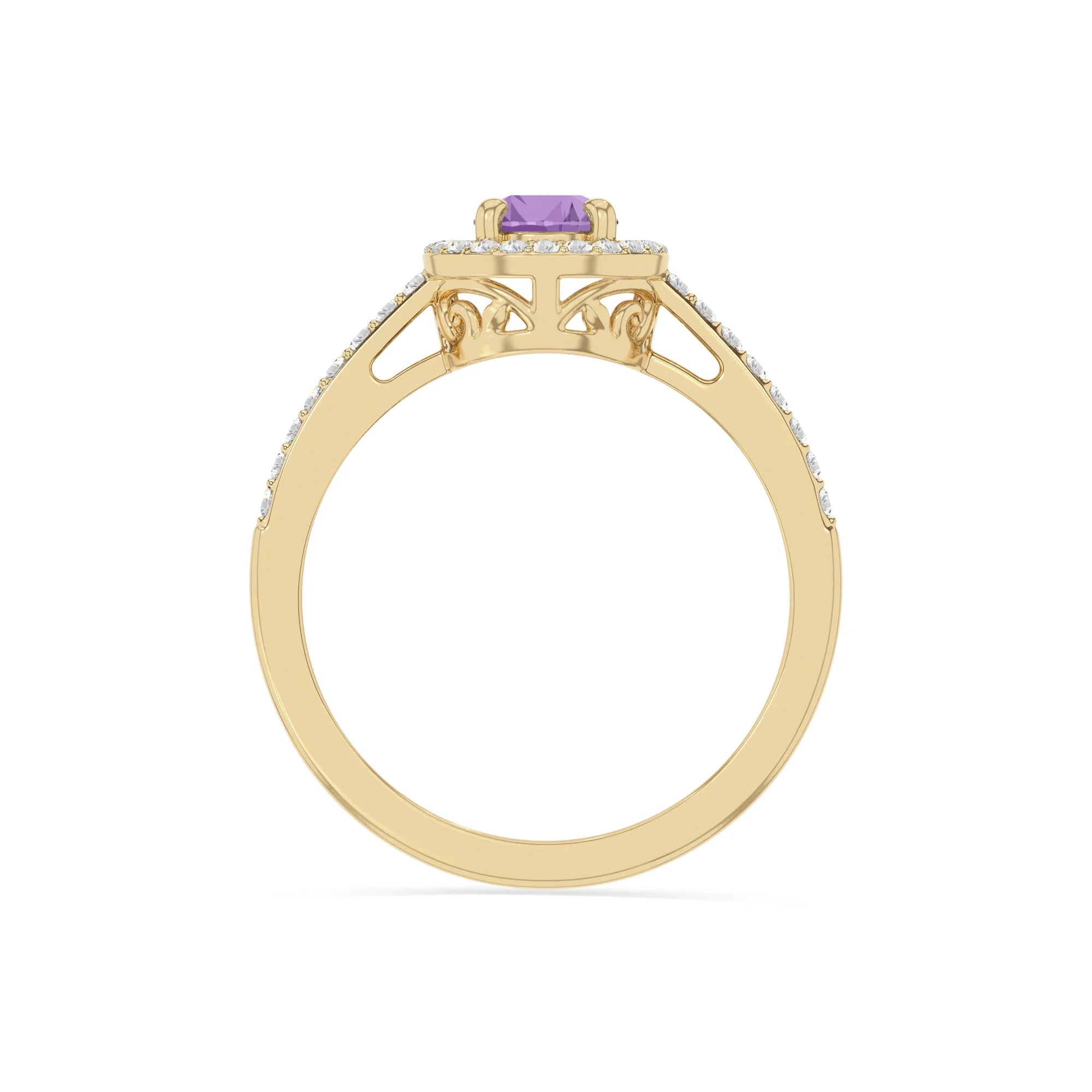 natural amethyst solitaire halo engagement rings in yellow gold vermeil