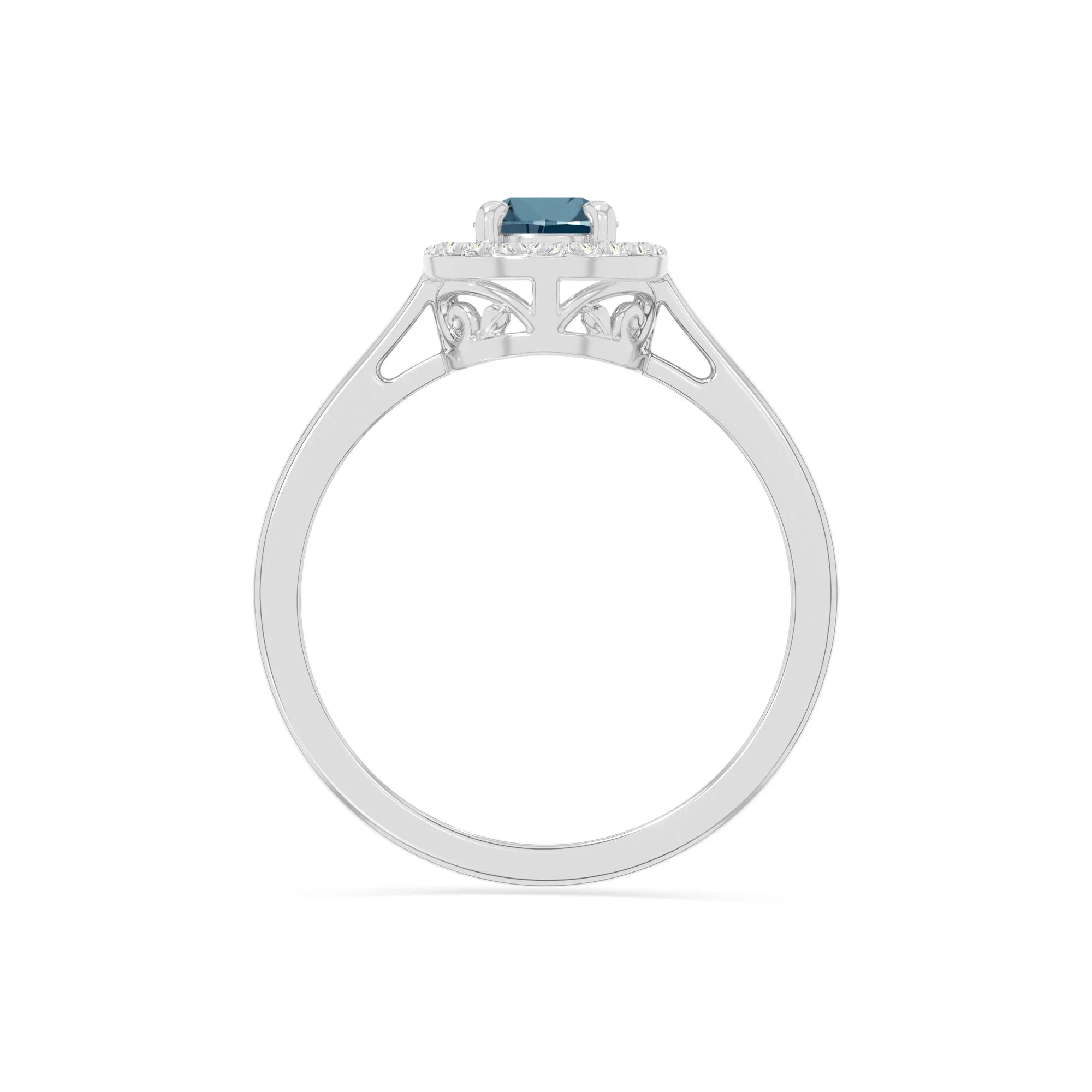 natural london blue topaz solitaire halo engagement rings in sterling silver 