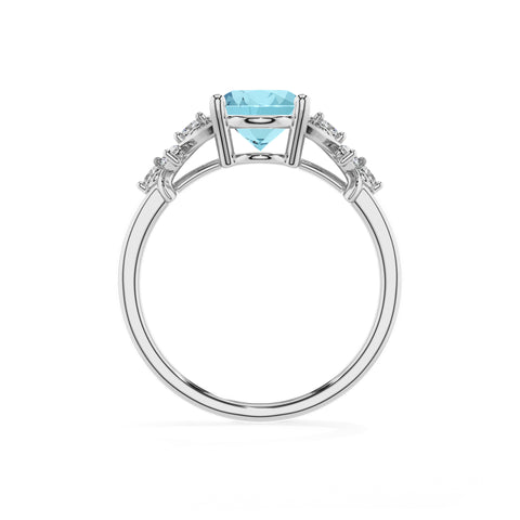 lab grown aquamarine oval criss cross solitaire engagement ring