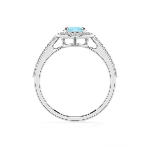 lab grown aquamarine oval half eterity halo solitaire engagement ring