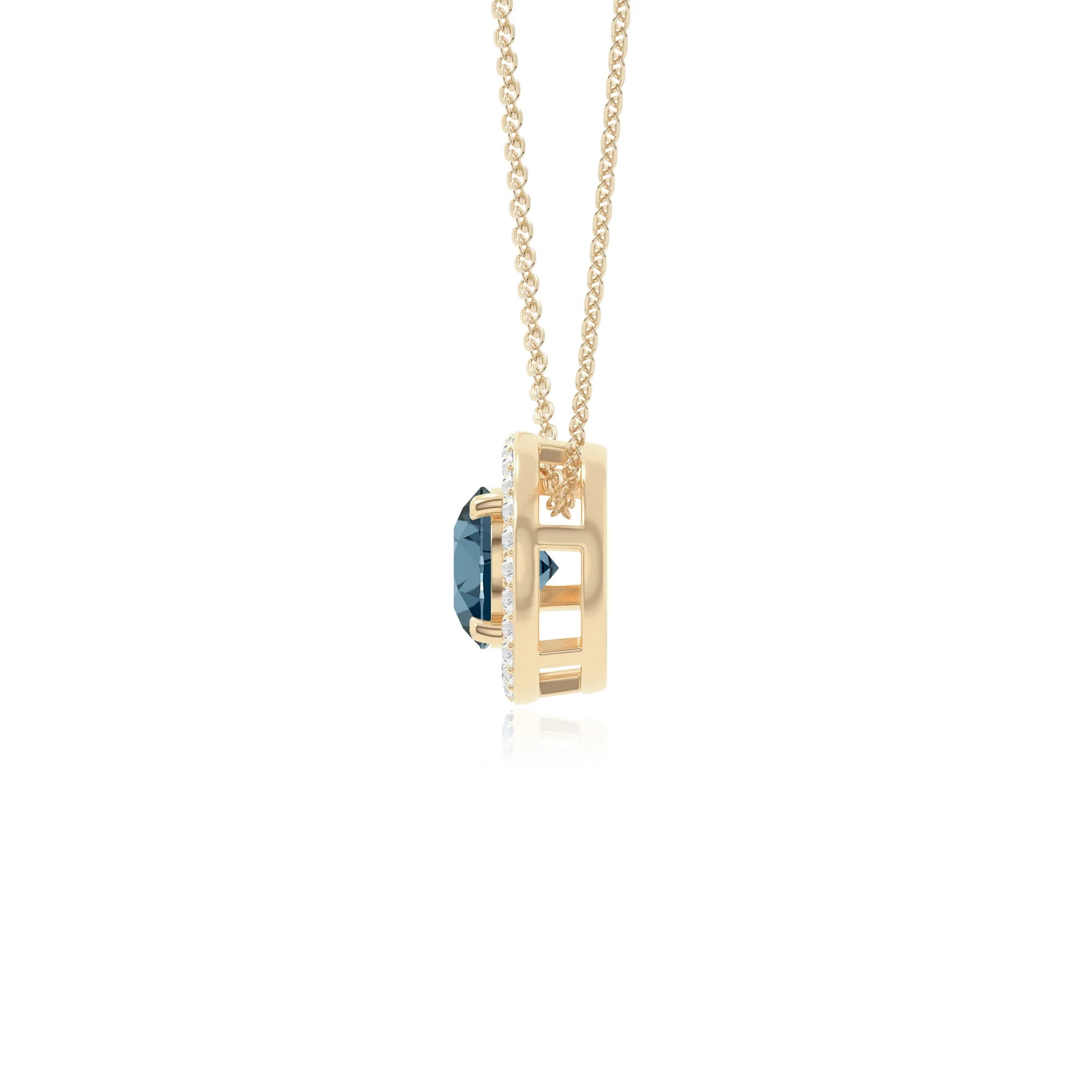 natural london-blue-topaz solitaire halo necklaces in yellow gold vermeil 