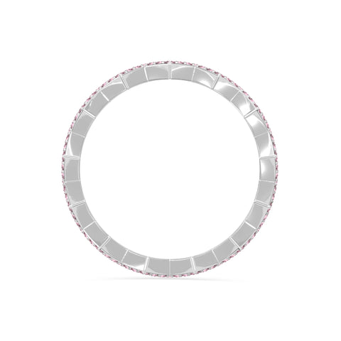 natural pink tourmaline zig-zag wedding band rings in sterling silver 