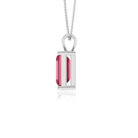 natural pink-tourmaline emerald-cut shape solitaire v-bale pendant necklace