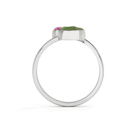 emerald-ruby rough shape stackable bezel-set ring