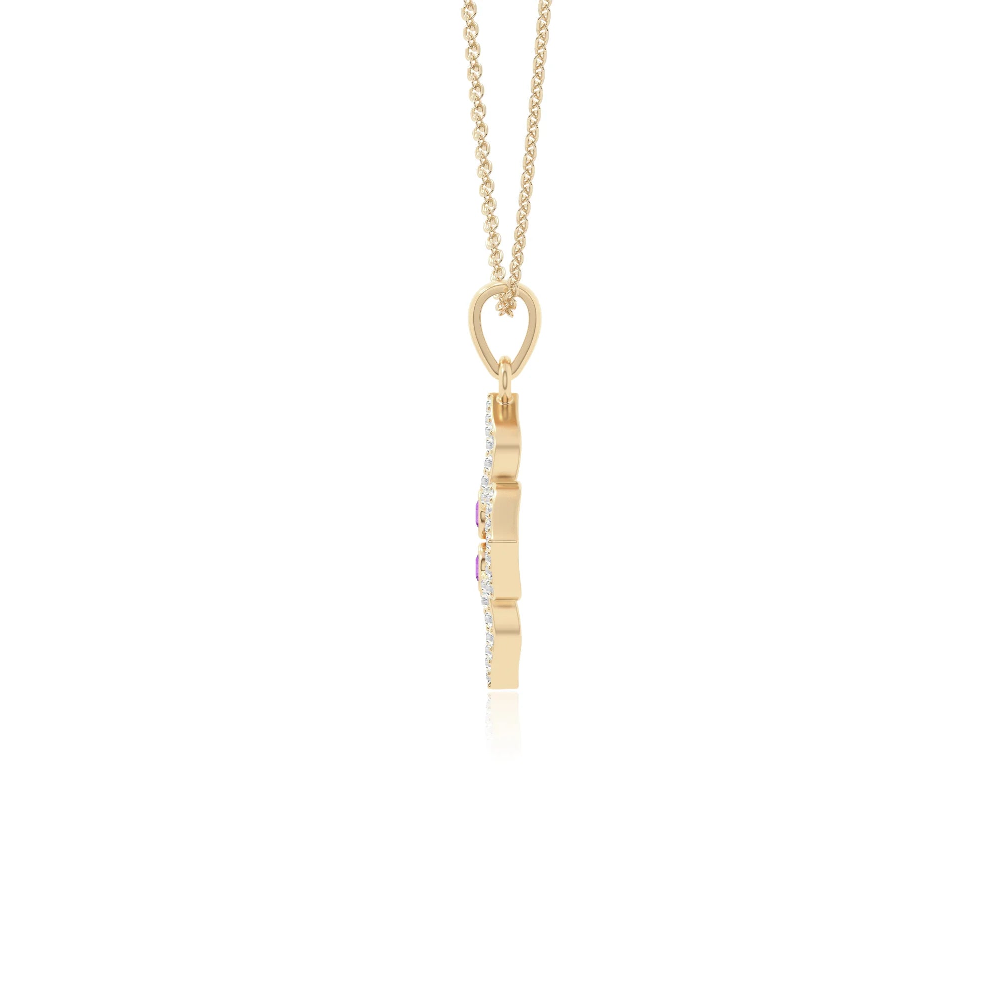 natural amethyst 4 petal flower necklaces in yellow gold vermeil 