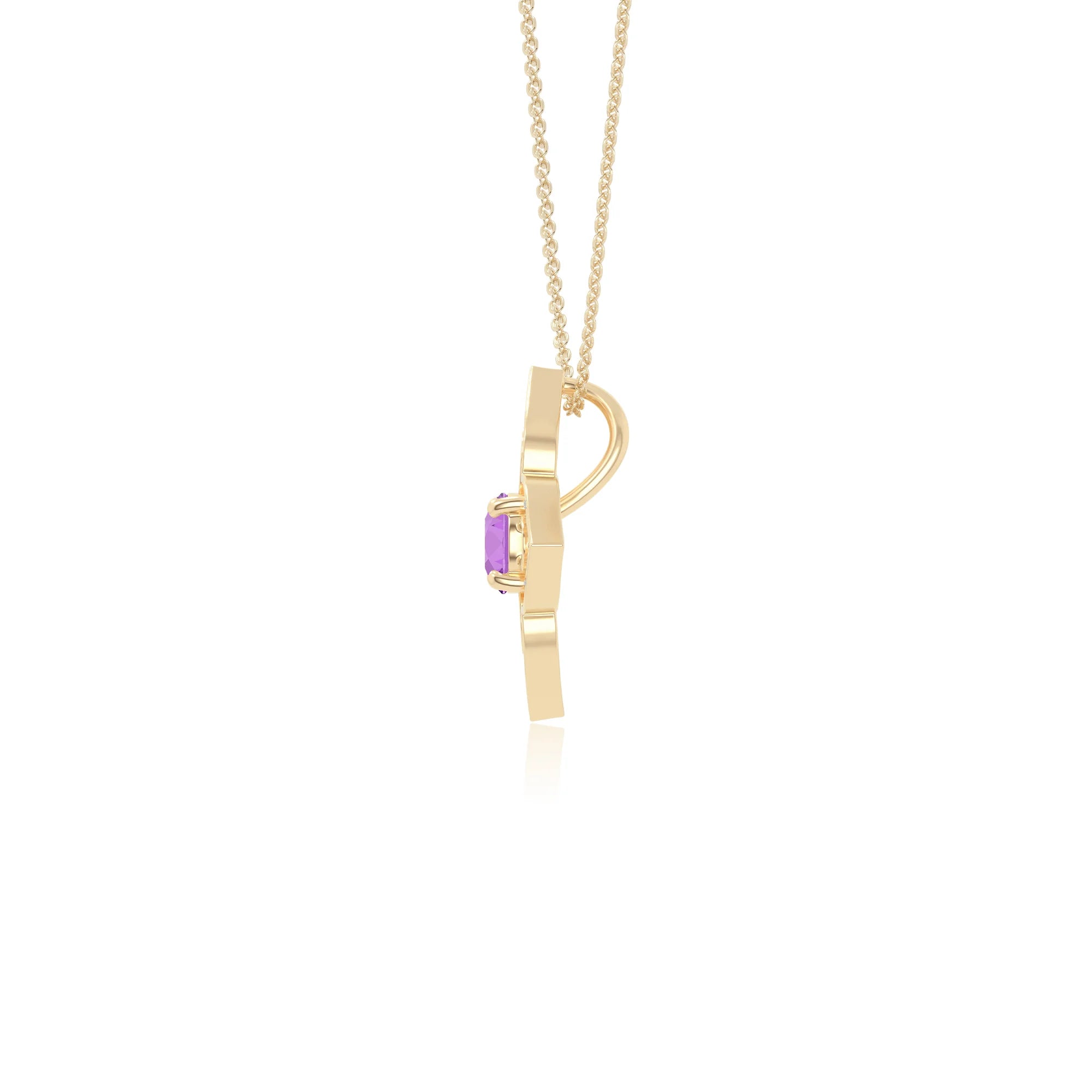 natural amethyst 4 petal flower necklaces in yellow gold vermeil 