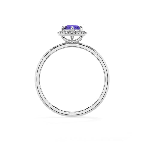 lab-grown tanzanite pear halo solitaire engagement ring