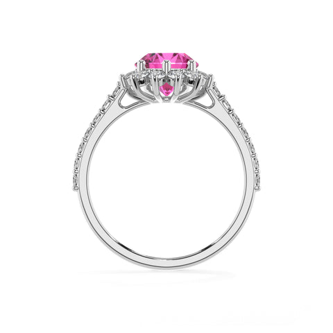 lab-grown pink-sapphire pear half eterity halo solitaire engagement ring