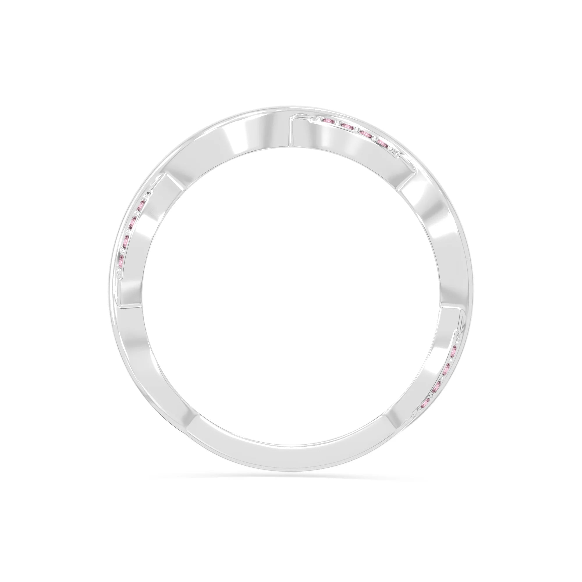 natural pink tourmaline twisted wedding band rings in sterling silver 