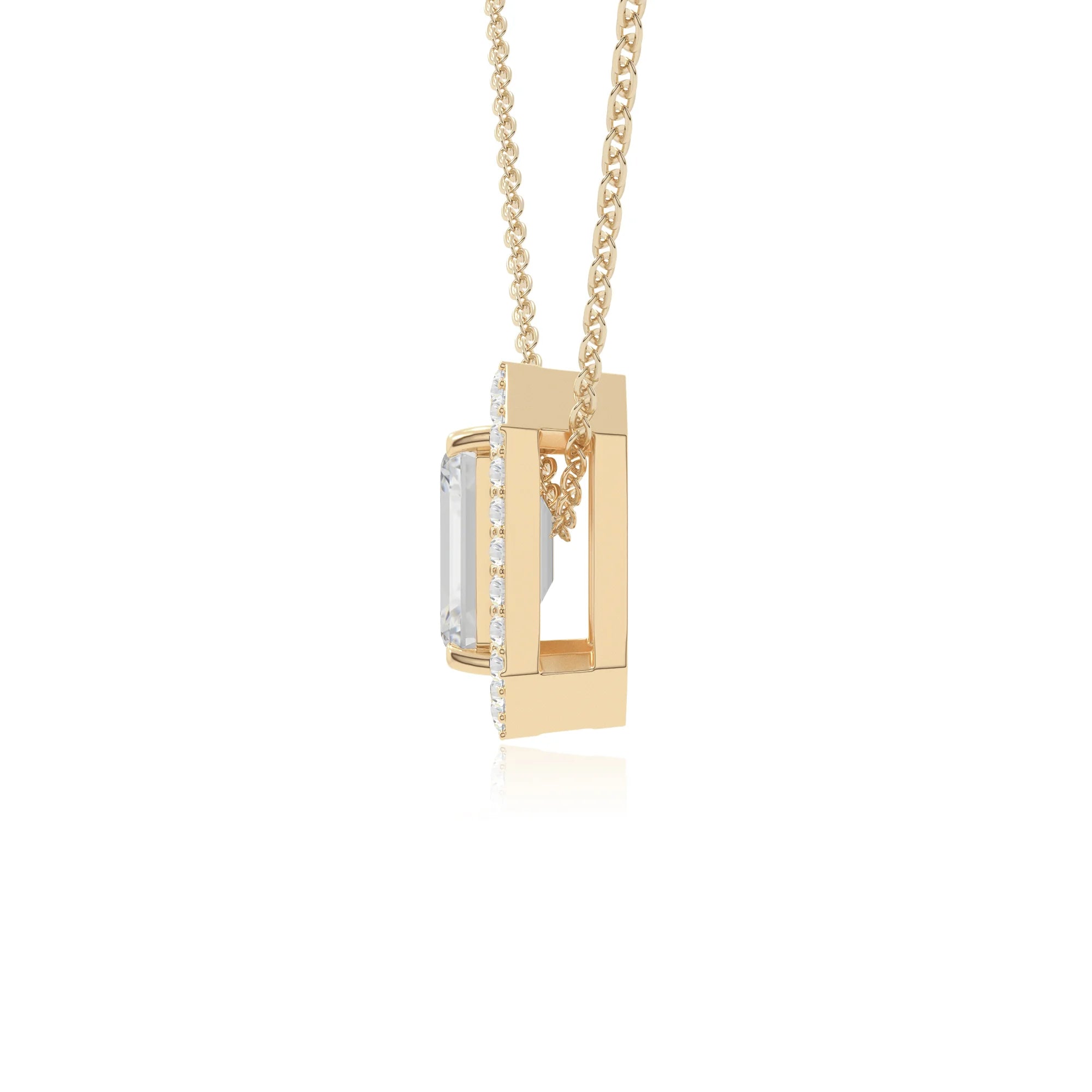 moissanite solitaire halo necklaces in yellow gold vermeil 