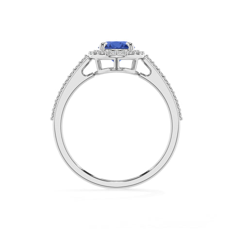 lab-grown blue-sapphire oval half eterity halo solitaire engagement ring