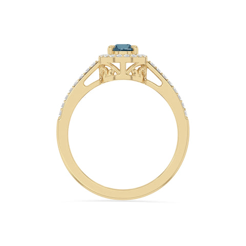 natural london blue topaz solitaire halo engagement rings in yellow gold vermeil
