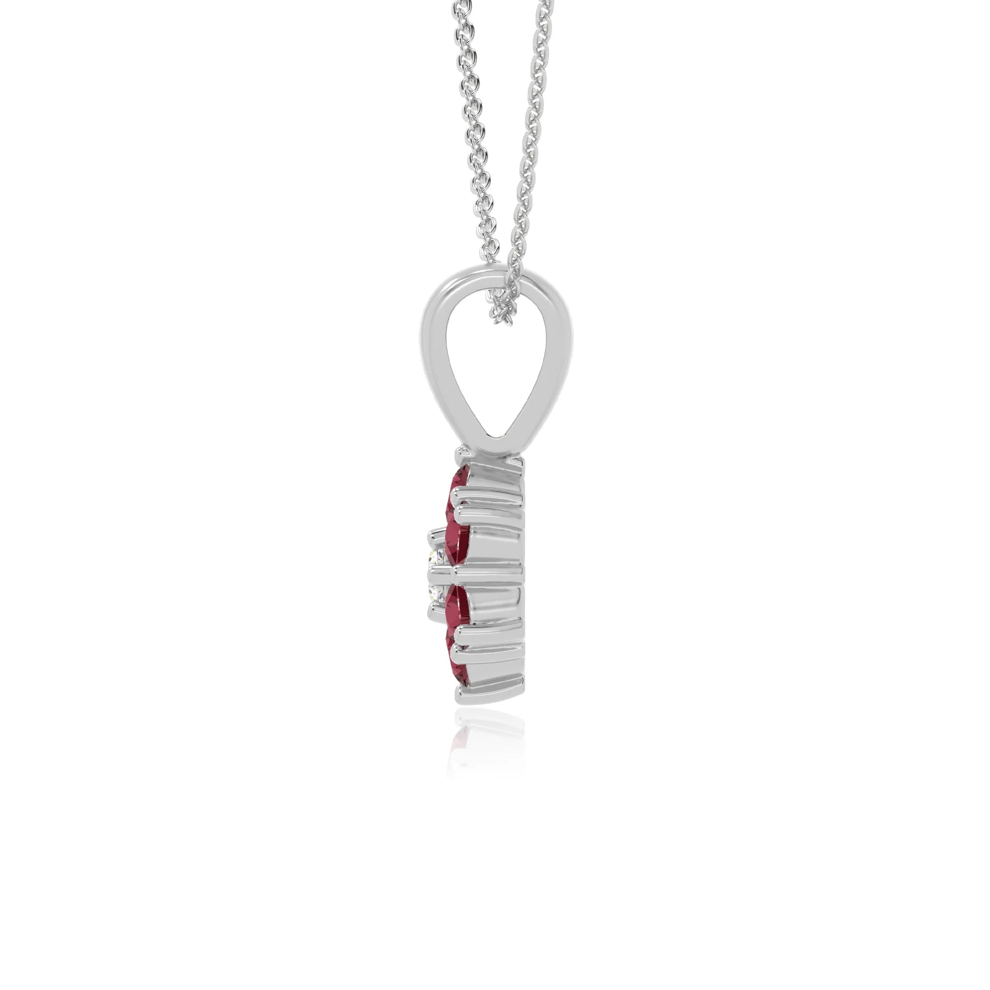 natural ruby flower necklaces in sterling silver 