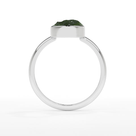 moldavite rough shape stackable bezel-set ring