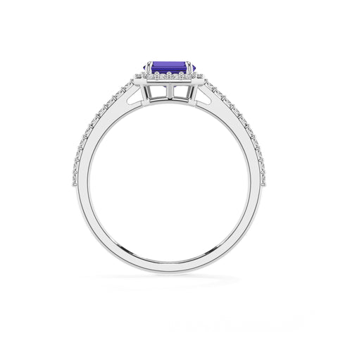 lab-grown tanzanite emerald half eterity halo solitaire engagement ring