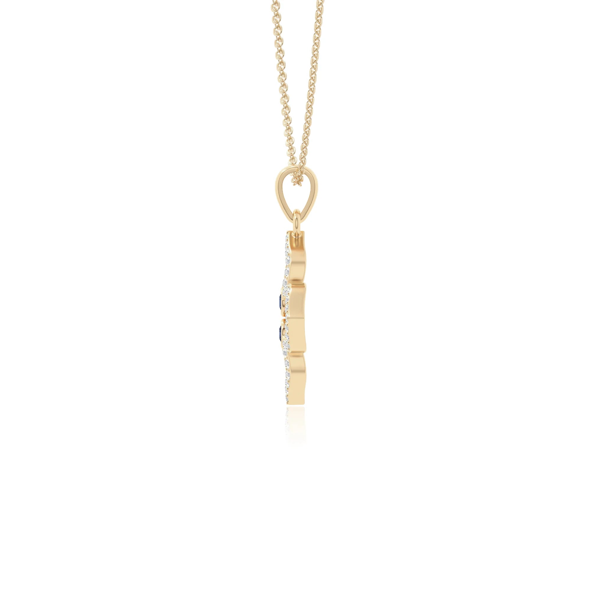 natural blue-sapphire 4 petal flower necklaces in yellow gold vermeil 