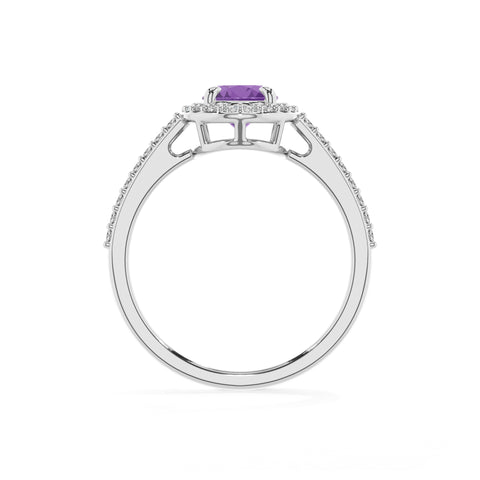 lab grown amethyst oval half eterity halo solitaire engagement ring