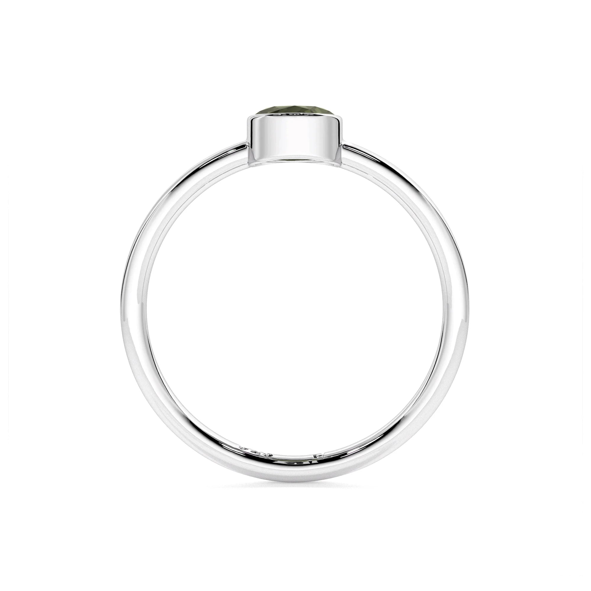 moldavite round cut stackable bezel-set ring
