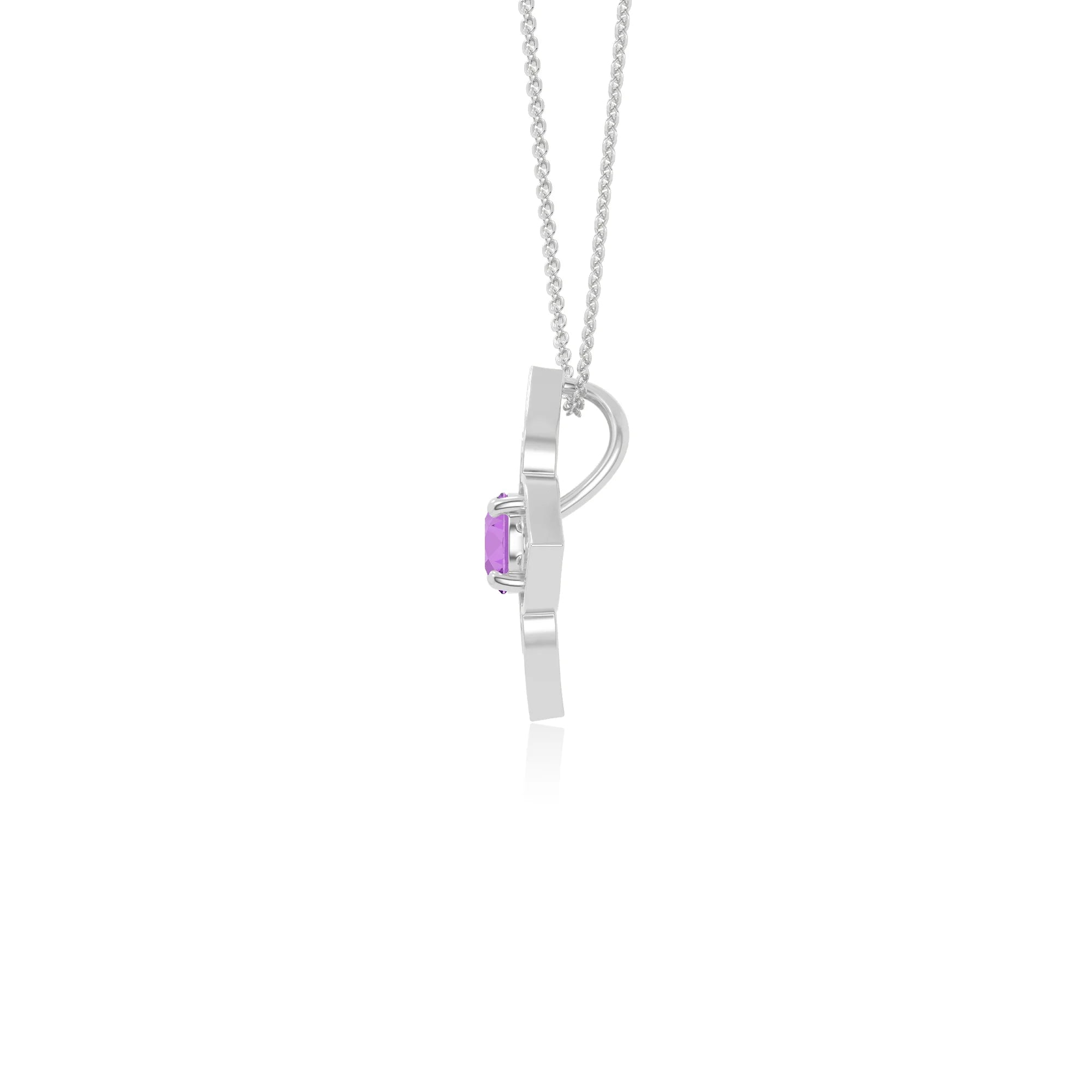natural amethyst 4 petal flower necklaces in sterling silver 