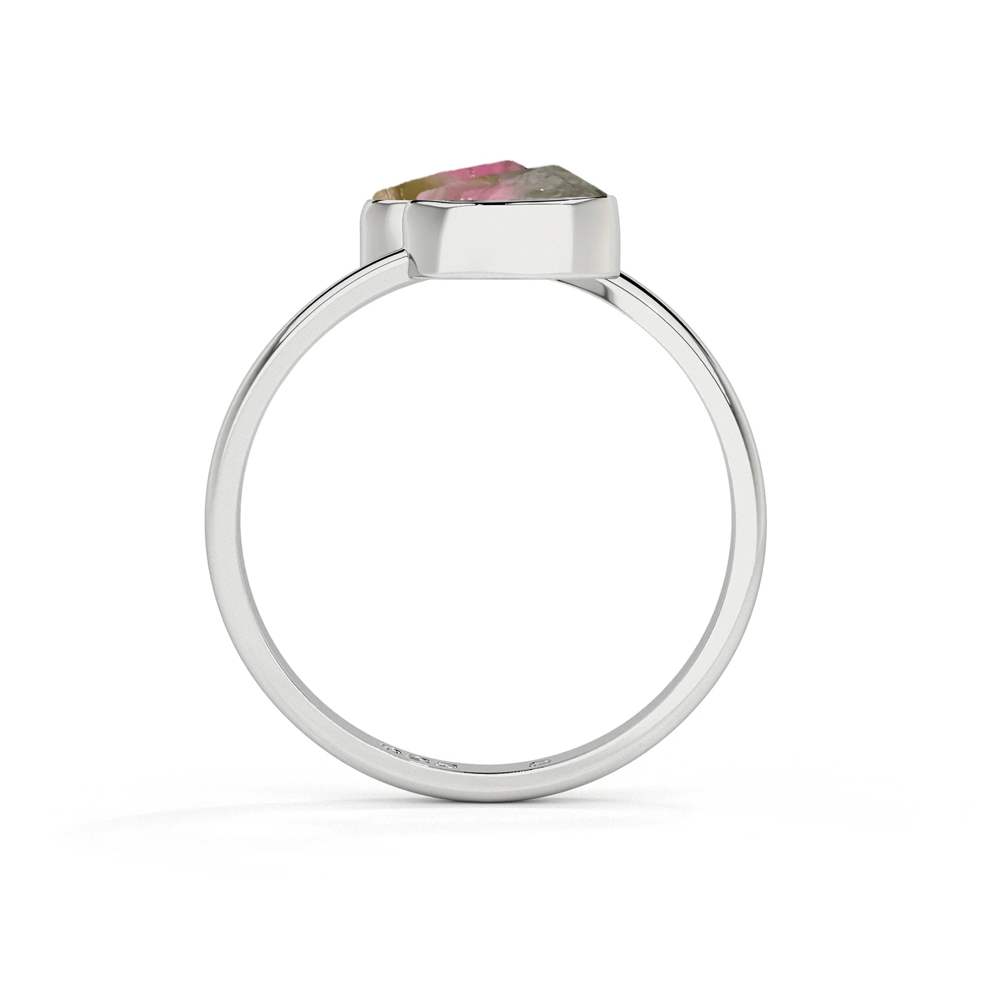 watermelon-tourmaline rough shape stackable bezel-set ring
