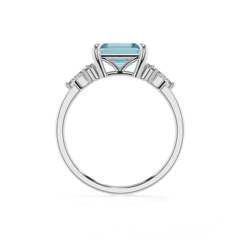 lab grown aquamarine emerald solitaire engagement ring