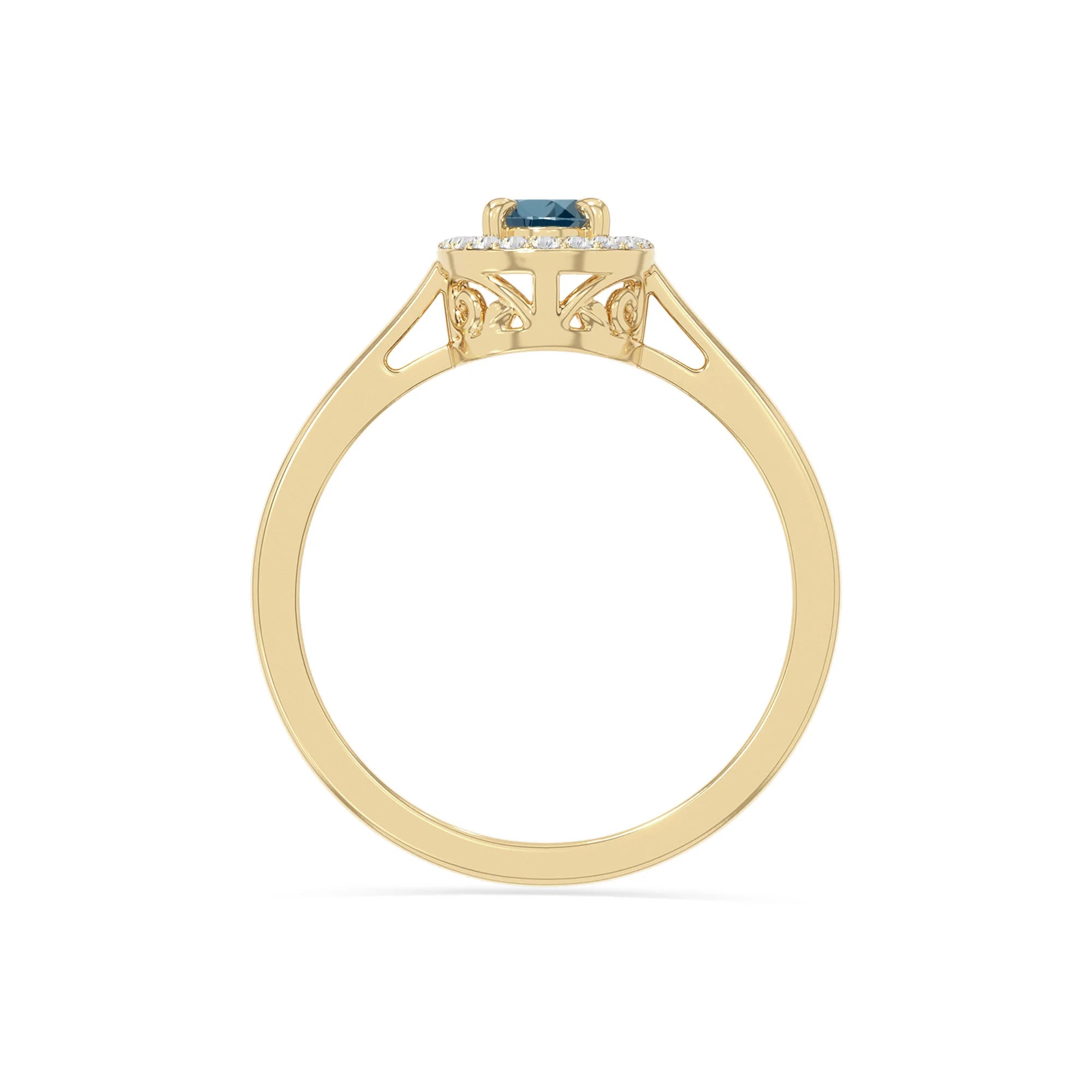 natural london blue topaz solitaire halo engagement rings in yellow gold vermeil