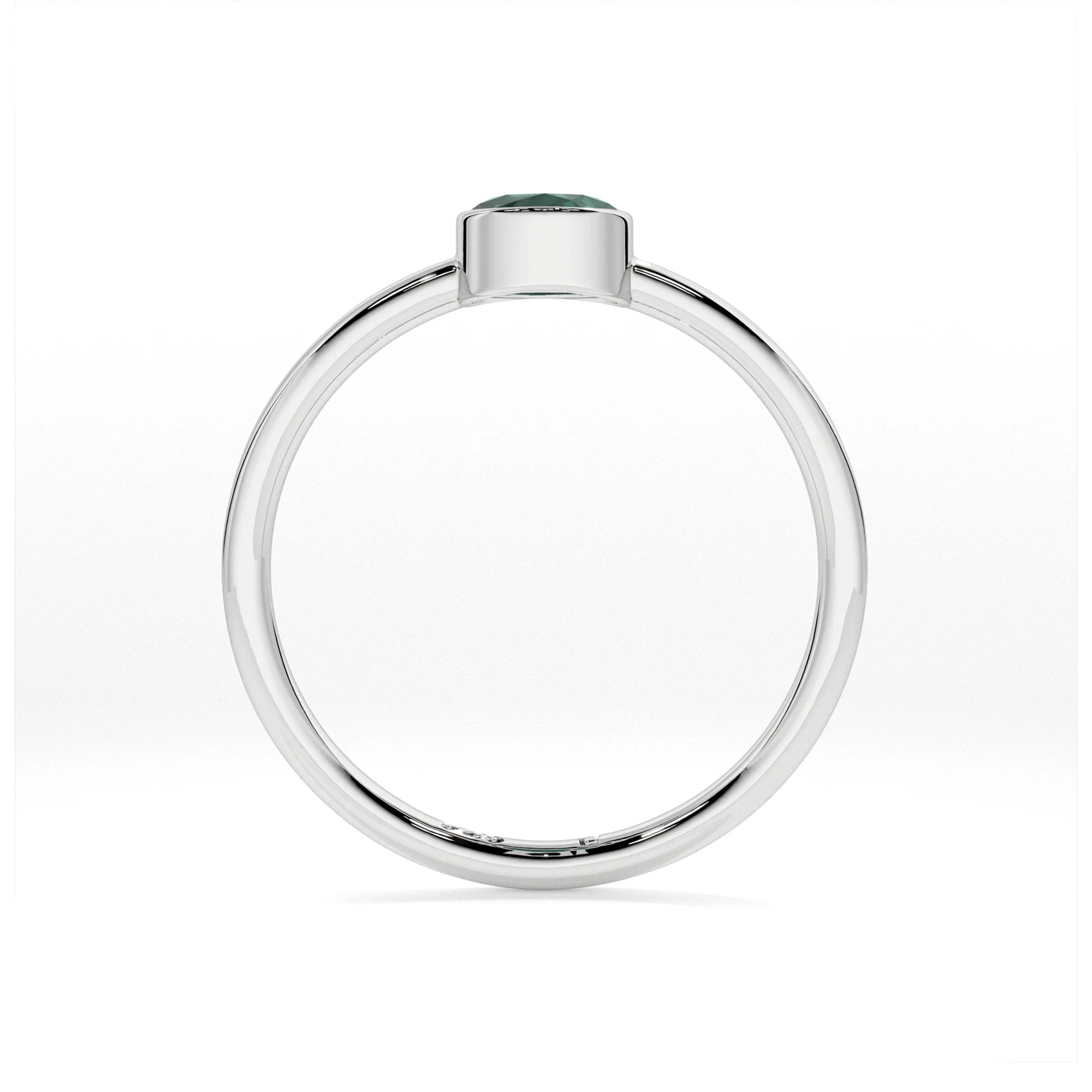 green tourmaline round cut stackable bezel-set ring