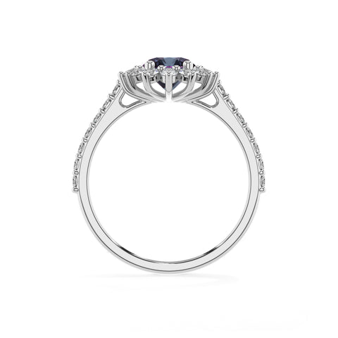 lab grown alexandrite oval half eterity halo solitaire engagement ring