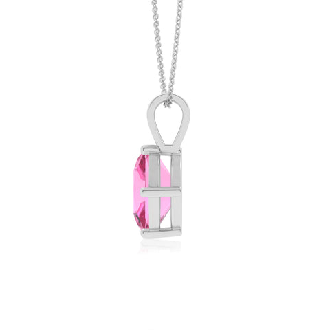 lab grown pink sapphire cushion shape solitaire v-bale pendant necklace