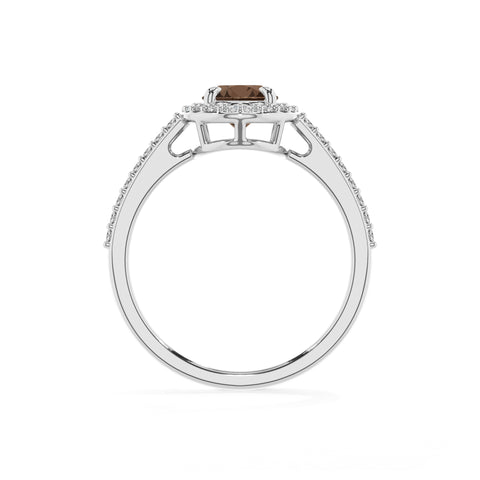 natural smoky-quartz oval half eterity halo solitaire engagement ring