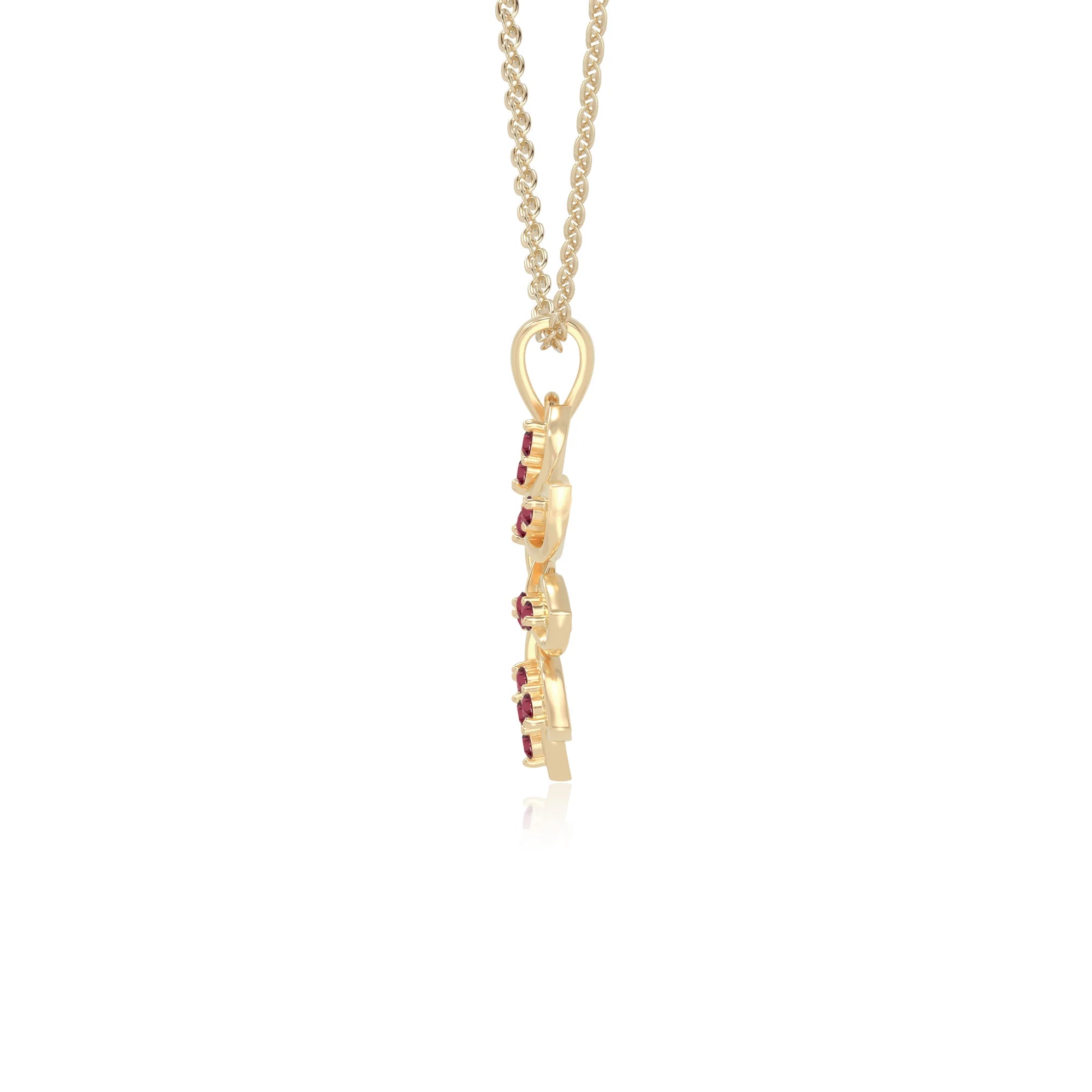natural ruby flower necklaces in yellow gold vermeil 