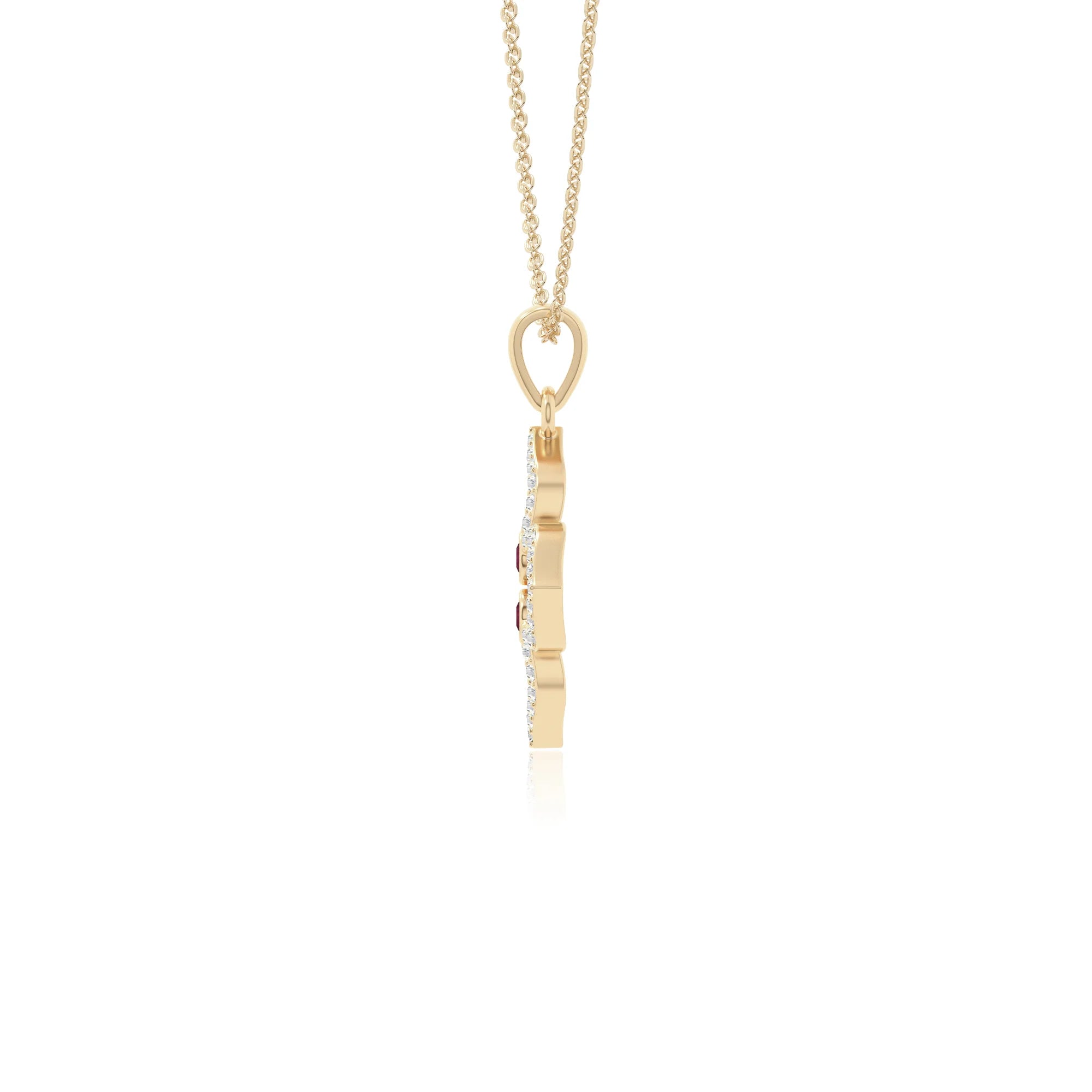 natural ruby 4 petal flower necklaces in yellow gold vermeil 