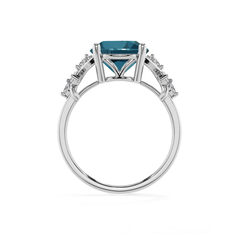 natural london blue topaz round criss cross solitaire engagement ring