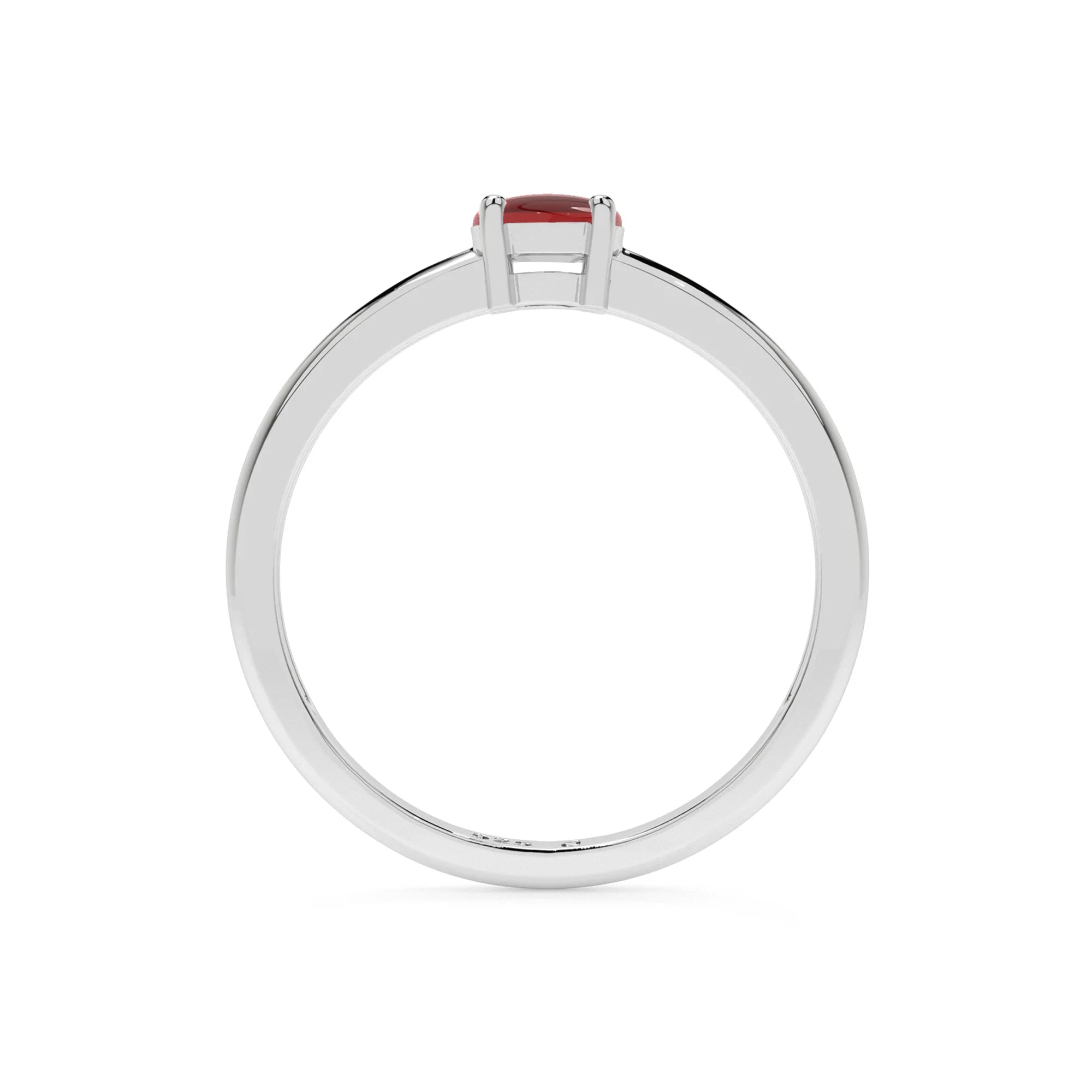 red garnet round cab stackable prong-set ring