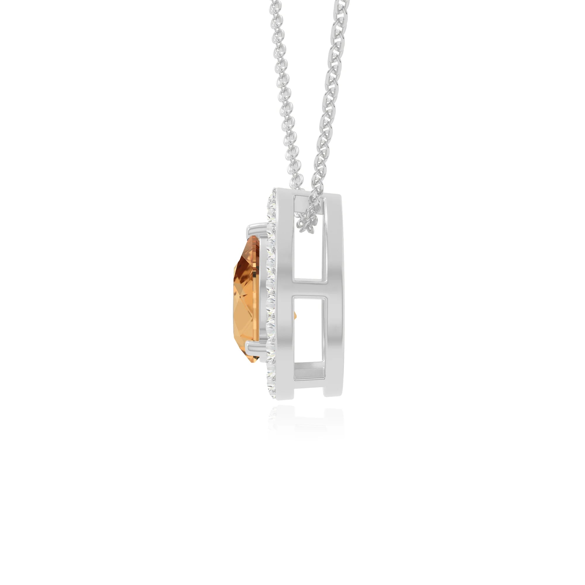 natural citrine solitaire halo necklaces in sterling silver 