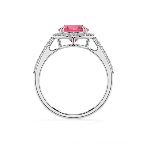 lab-grown pink-tourmaline round half eterity halo solitaire engagement ring